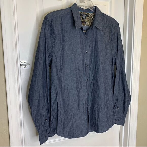 Structure Jacquard Shirt Chambray Blue Size Extra Large Slim Fit - Picture 3 of 10